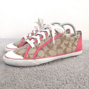 Coach Tennis Shoes Womens Size 9 Sneakers Pink Brown Designer Signature Logo